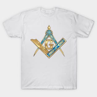 Compass & Square Masonic Symbol in blue and gold, for Those Who Travel East Towards The Light T-Shirt